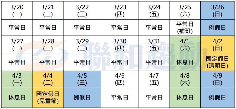 清明連假排班 聯和趨動 Trendlink 勞資顧問 企管顧問